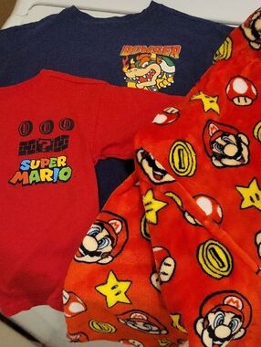 Super Mario Bowser & Mario Graphic Tee + Mario Fleece Pants